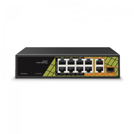 Commutateur PoE industriel avec 6 ports PoE mégabits + 2 ports PoE Gigabit + 1 port de liaison montante Gigabit + 1 port de liaison montante combiné Gigabit, max. 120 W