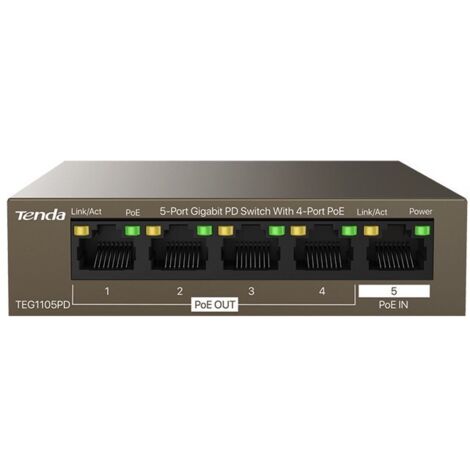 Commutateur réseau Tenda TEG1105PD Gigabit Ethernet (10/100/1000) Power over Ethernet (PoE) Marron