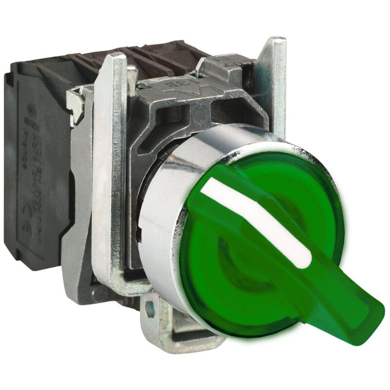 Schneider Electric - Harmony XB4 - bouton à manette lumin - Ø22 - 3 pos fix - vert - 1O+1F - 230V