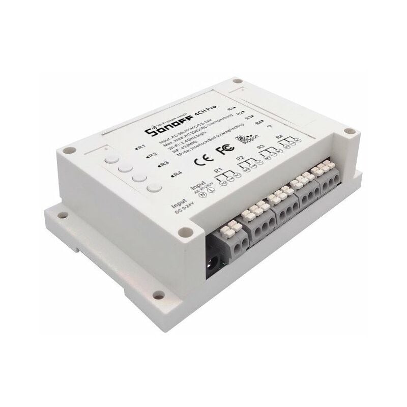 Commutateur wifi à distance Pro R3 4 canaux Sonoff avec sorties indépendantes verrouillables ac 90-250V / dc Rail din 5-24V
