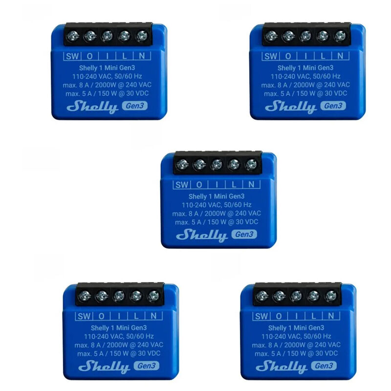 Commutateur WiFI professionnel Shelly 1 V3 Alimentation domotica iOS Android 5 pieces
