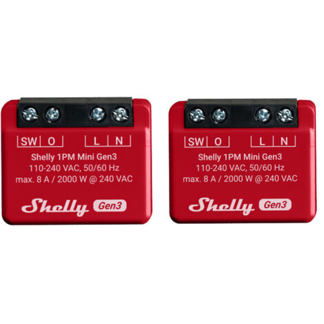 Commutateur WiFi SHELLY 1PM Mini Gen 3, rouge, lot de 2