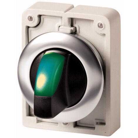 Commutateurs rotatifs lumineux 30mm a manette vert 2 positions à accrochage EATON M30C-FWRLK-G