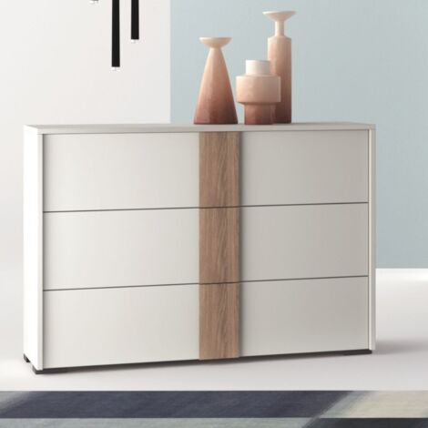 TEZETA Comò 3 cassetti bianco nuvola e maniglione noce america Kross 112x48x72H