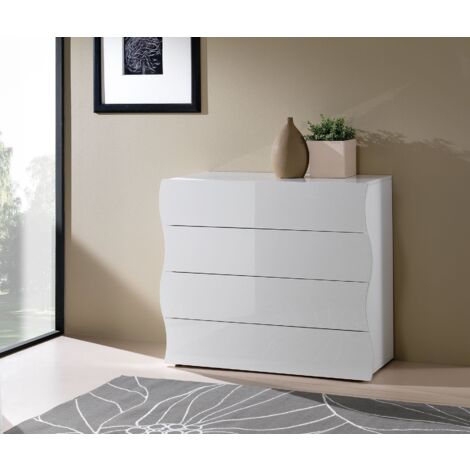 Comò 4 Cassetti 100x40x81,5 cm Onda 4C Bianco Lucido