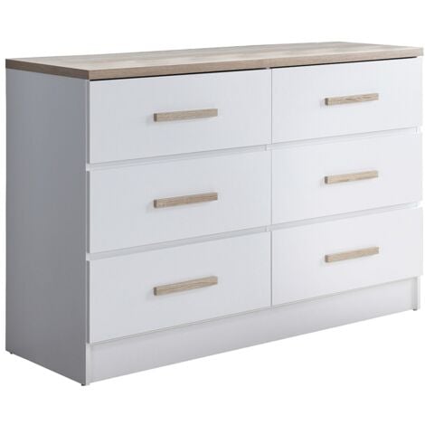 VENTE-UNIQUE Comò 6 cassetti Bianco e Naturale - SKAIDO