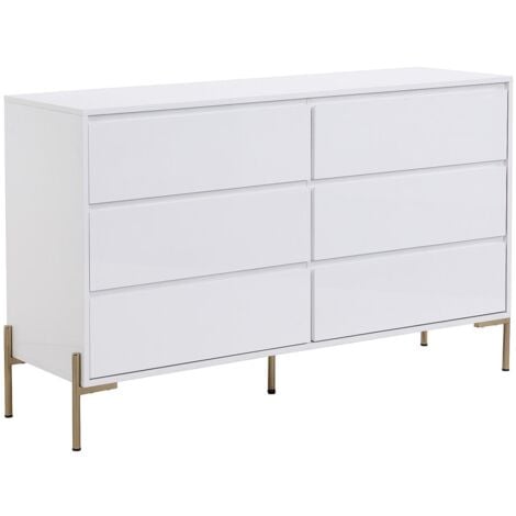 Comò 6 cassetti MDF e Metallo Bianco laccato e Dorato - KORASA di Pascal Morabito