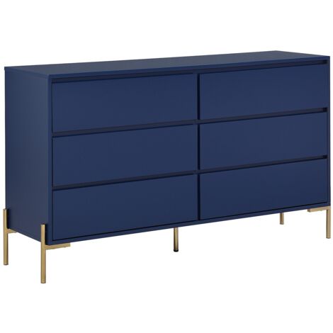 Comò 6 cassetti MDF e Metallo Blu laccato e Dorato - KORASA di PASCAL MORABITO