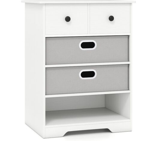 Comò a 4 cassetti con ripiani aperti, 58 x 42 x 75 cm, comodino indipendente con kit antiribaltamento, bianco