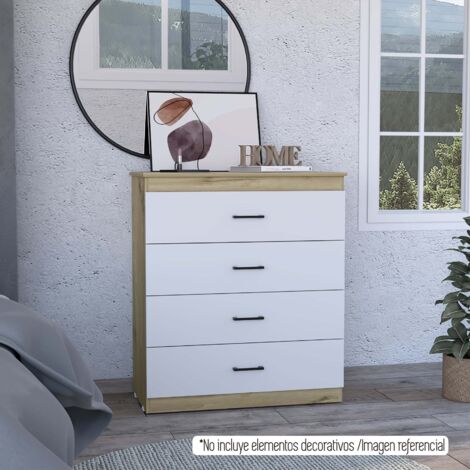 Comò a 4 cassetti Eter con maniglie metalliche, disponibile in Duna e Bianco