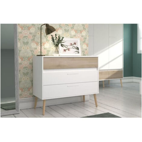Comò - AALBORG - 3 cassetti - Bianco - Stile scandinavo - 90,8 x 40 x 77,5 - PARISOT