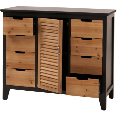 Comò cassettiera HHG-291, armadio scomparti e cassetti, effetto persiana vintage shabby 80x91x40 cm, telaio nero