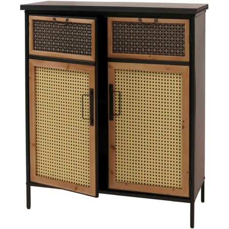 Comò da farmacia HHG-298, armadio alto con scomparti, credenza look vintage shabby 94x80x35 cm, effetto rattan