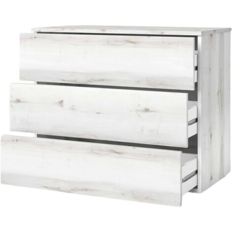 MIROYTENGO Comò Lyon per Camera da Letto Stile Contemporaneo in Colore Bianco con 3 Cassetti 80x74x40 cm