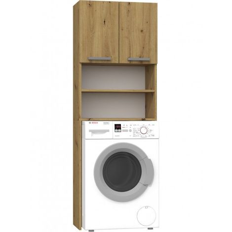 COMO - Meuble pour machine à laver - 64x183x30cm - Rangement espace buanderie lave linge salle de bains - Style moderne - Marron