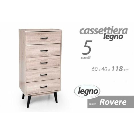 Como moderne Kommode mit fünf Schubladen aus Eichenholz cm 60 x 40 x 118 h
