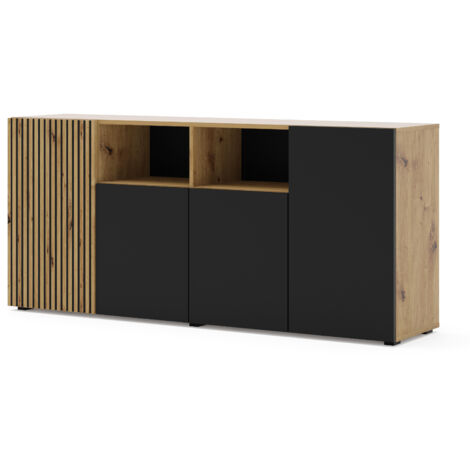 COMO' TV MÖBEL AURIS WOHNZIMMER 180x42x82cm EICHE SCHWARZ MATT