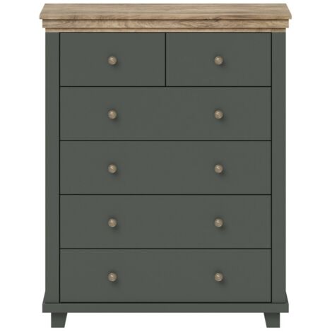 Comò XL design con 6 cassetti. Colore verde kaki e rovere. Collezione ASSIA