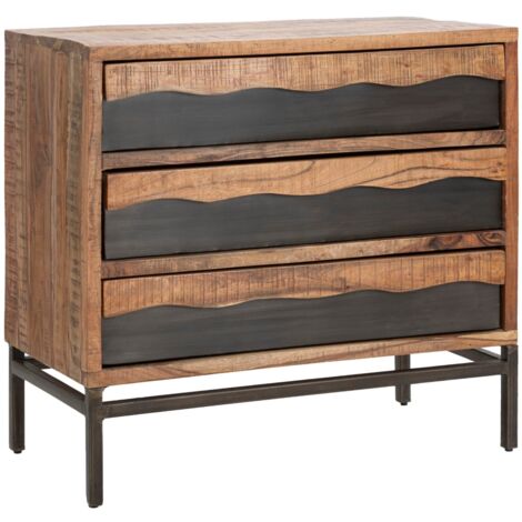 Comò Yellowstone 88x45x80 cm in Legno di Acacia e in Ferro Marrone e Nero