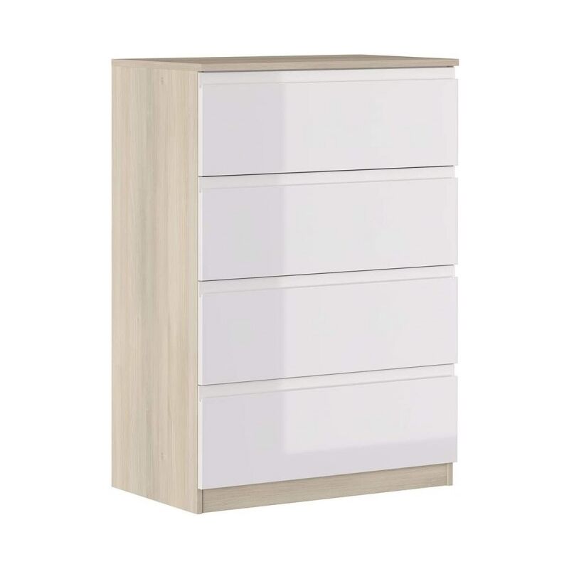 

Cómoda 113 cm Blanco brillante y roble con 4 cajones serie Oslo | roble y blanco