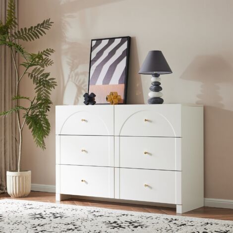 Cómoda 120x40x82 cm 6 cajones madera puerta blanca para sala dormitorio