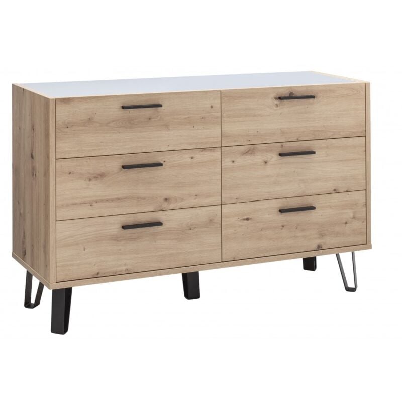 

Cómoda 138 cm con seis cajones acabado roble y tapa lacada Gris | roble y gris