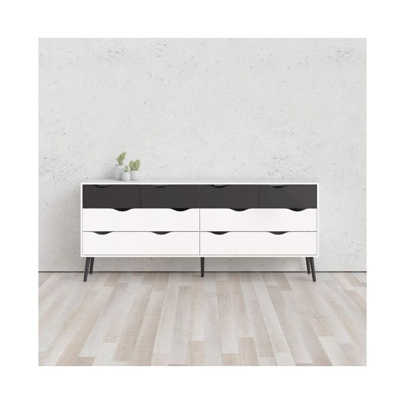 

Cómoda 196xH82 cm Blanco mate y Negro mate con 8 cajones | Blanco y Negro