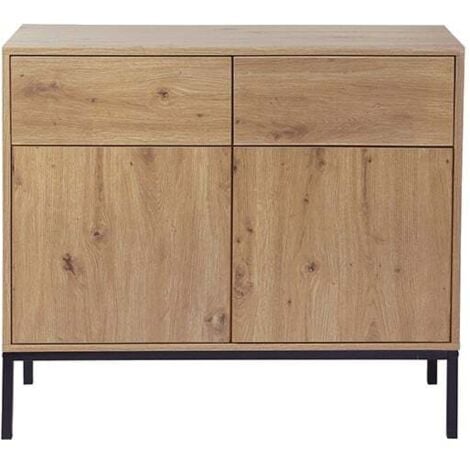 CASAME Cómoda 2 Puertas 2 Cajones Decoración Roble - L90 x H80 cm