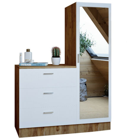 PASCAL MORABITO Conjunto pasillo Kailua 558, Pino + Blanco, 140x100x47cm, Espejo, Aglomerado laminado, Colocada