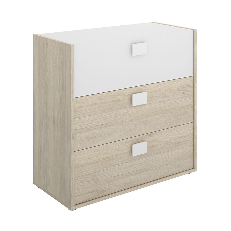

Mirakemueble - Cómoda con 3 cajones Dina - Natural y Blanco