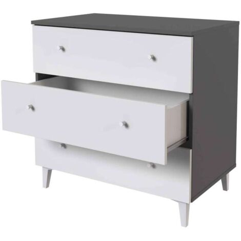 Cómoda 3 cajones Luna acabado gris parís/blanco. 78.6cm(alto), 80cm(ancho), 48cm(fondo)