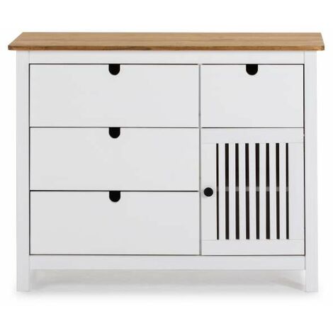 Cómoda 4 cajones 1 puerta acabado blanco modelo Luna, 100 cm(ancho) 80 cm(alto) 40 cm (fondo)