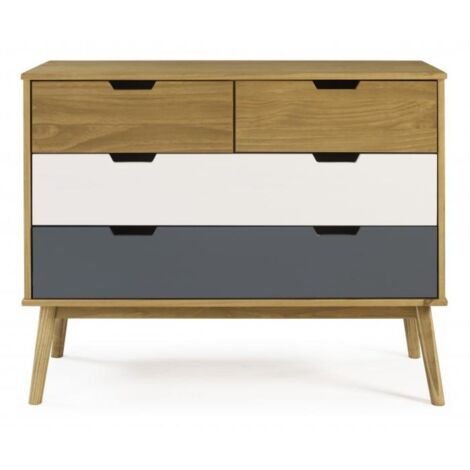 Cómoda 4 cajones Cupido acabado madera de pino, 100 x 40 x 82  (largo x ancho x alto)