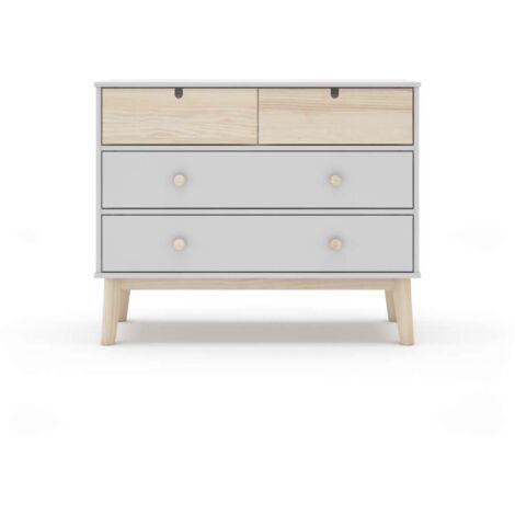 Cómoda 4 cajones modelo Estela acabado blanco/cera blanca, 81cm(alto) 100cm(ancho) 40cm(largo)