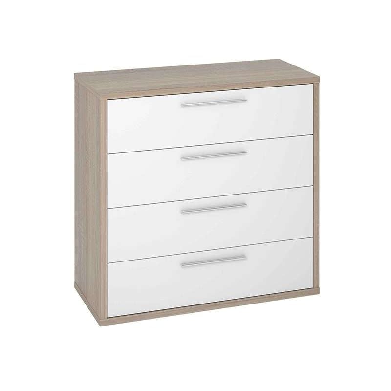 

Cómoda 4 cajones en acabado roble cortez/blanco 88,3 cm(alto)80 cm(ancho)44 cm(largo) Color ROBLE-BLANCO