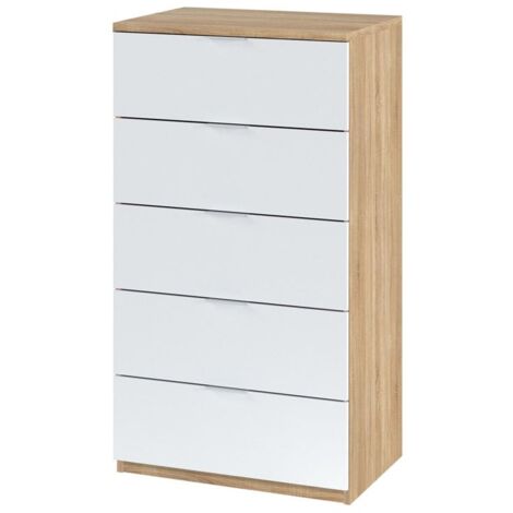 CÓMODA 5 CAJONES 110X60X40 CM BLANCO ARTIK Y ROBLE CANADIAN