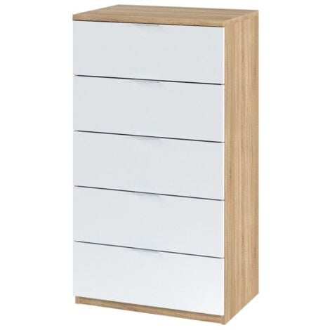 Comoda 5 cajones roble y blanco