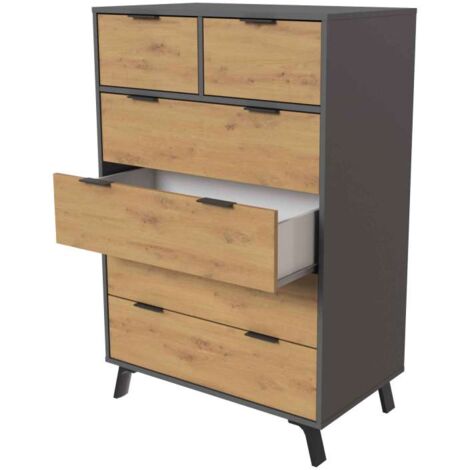 Cómoda 6 cajones Luna acabado gris parís/roble albar. 122cm(alto), 80cm(ancho), 48cm(fondo)