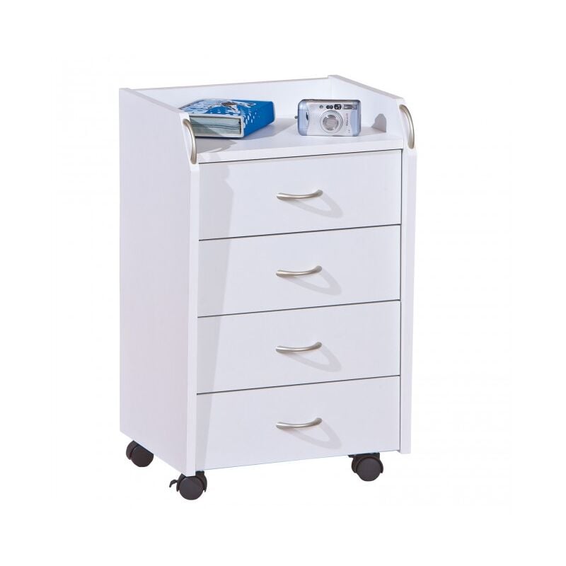 

Cómoda 65 cm Blanco mate con 4 cajones y ruedas | Blanco