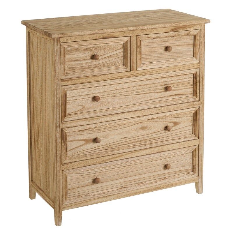 

Lolahome - Cómoda natural de madera con 5 cajones biselada de 72x34x81cm