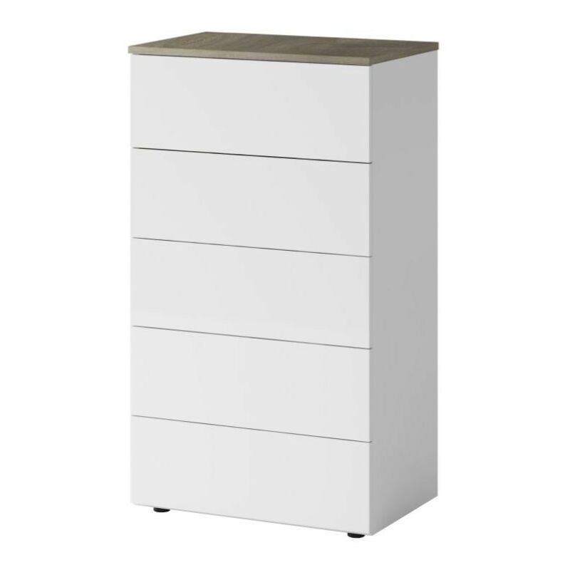 

Velocimuebles - Cómoda Aikos 5 cajones blanco artik habitación juvenil matrimonio 109x61x40 cm