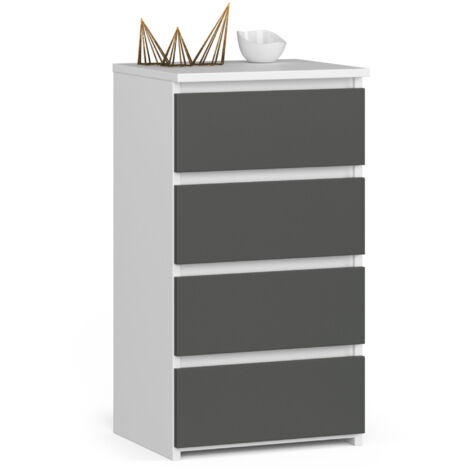 Cómoda AKORD CL4 Blanco 40 cm 4 cajones frente en color Gris Grafito 40x35x74 cm