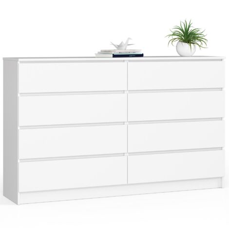 Cómoda AKORD K160 Blanco 160 cm 8 cajones frente en color Blanco 160x40x99 cm