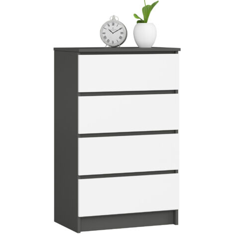 Cómoda AKORD K60 Grafito Gris 60 cm 4 cajones frente en color Blanco 60x40x99 cm