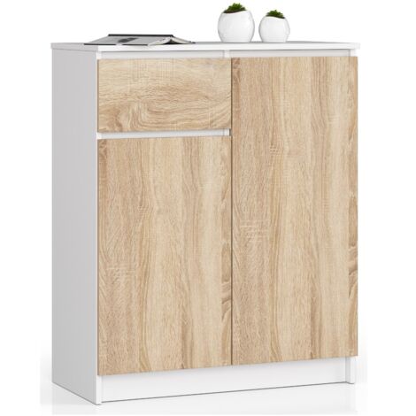 Cómoda AKORD K80 Blanco 80 cm 2 puertas 1 cajón frente en color Roble Sonoma 4 estantes 80x40x99 cm