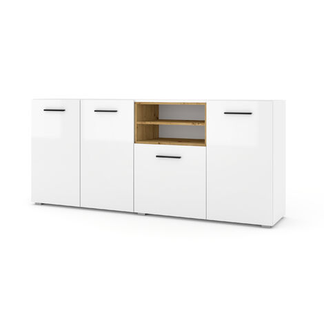Cómoda ANETTE C 198 cm blanco brillante / roble artesanal