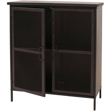 Cómoda aparador y mueble de almacenaje con puertas estilo boticario diseño vintage shabby chic 94 x 80 x 35 cm metal con acabado metalizado 040009135