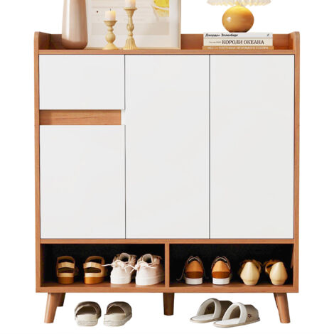 Cómoda / aparador / zapatero con estantes regulables, organizador minimalista con patas de madera maciza, dimensiones Al99 x An90 x Pr35 cm