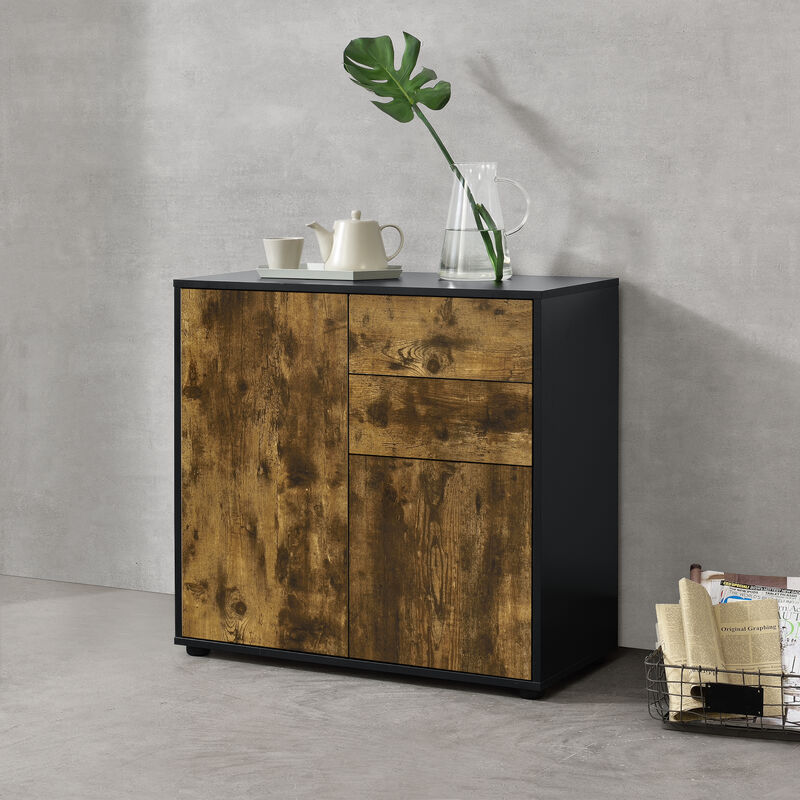 

Cómoda - Armario - 74 x 79 x 36 cm - Con 2 Cajones y 2 Puertas - Organizador de Oficina - Sideboard - Cajonera Multiusos - Mueble Auxiliar - Efecto