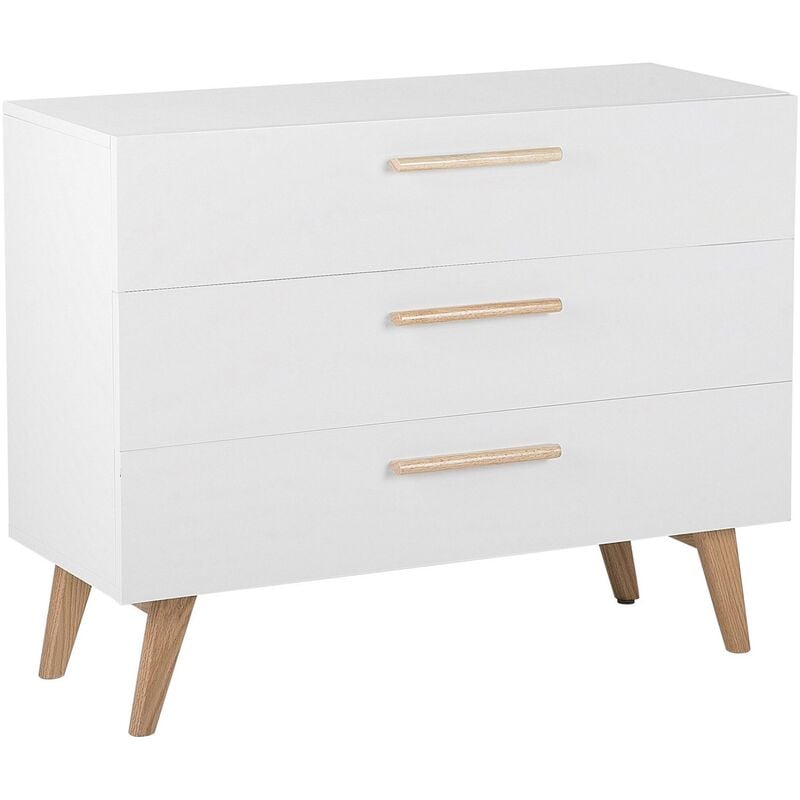 Cómoda 3 cajones de madera clara blanco acabado mate moderno estilo escandinavo Salem